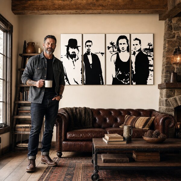 Ručně malovaný obraz POP Art U2 v černé barvě 4 kusů U22 - 120x60 cm