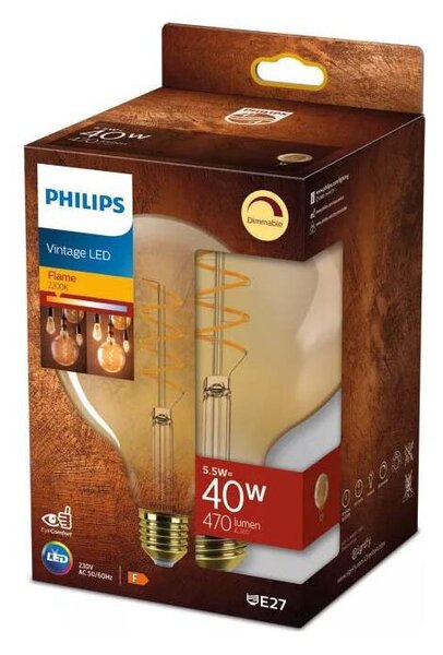 LED Stmívatelná žárovka VINTAGE Philips G125 E27/5,5W/230V 2200K