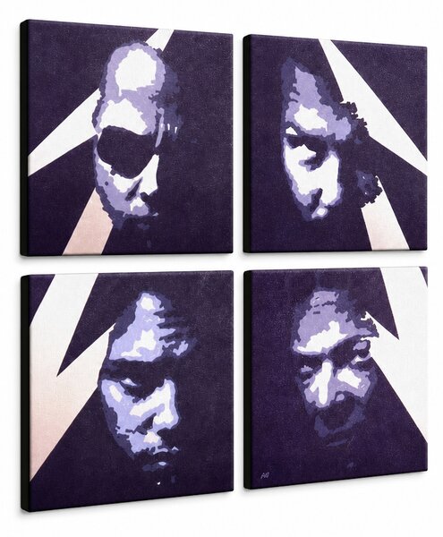 Ručně malovaný POP Art obraz METALLICA, 4 kusy kovu - 60x60 cm