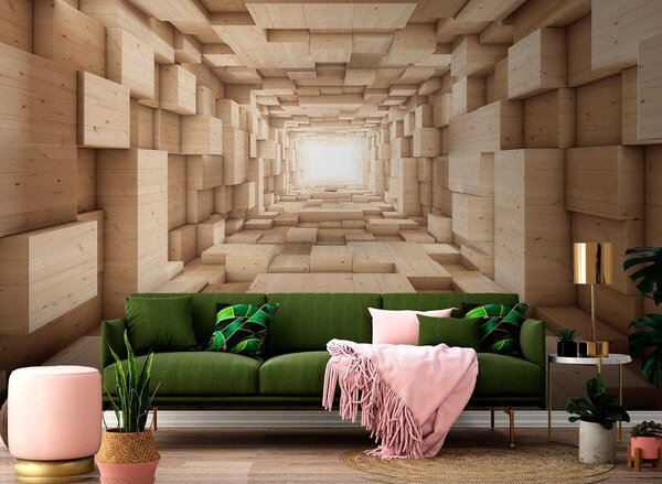 Fototapeta Tunel z dřevěných bloků, Designové fototapety na zeď, Populární fototapety, u77811 - Tapeko.co.cz