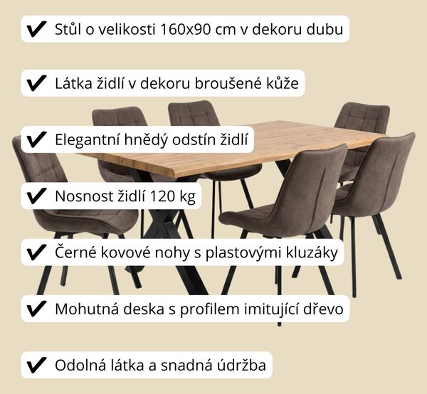 Vikio Jídelní set pro 6 osob 160x90 cm dub-hnědá VJS116-61H