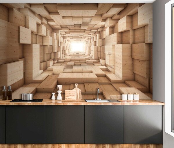 Fototapeta Tunel z dřevěných bloků, Designové fototapety na zeď, Populární fototapety, u77811 - Tapeko.co.cz