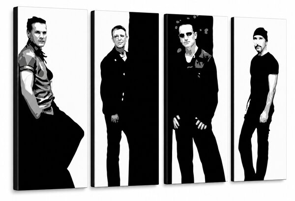 Ručně malovaný POP Art obraz U2 v černé barvě 4 díly U2 - 120x60 cm