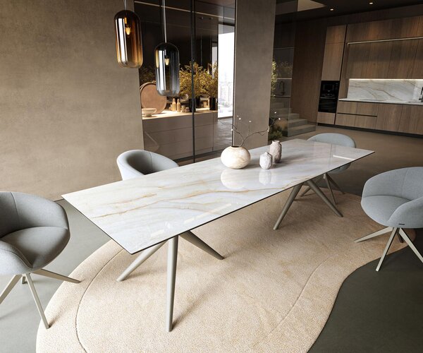 DELIFE Jídelní stůl Edge 300×100 cm keramika Onyx Pearl Estelar kulatý kov titanová barva