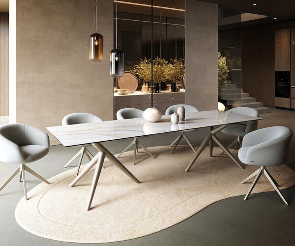 DELIFE Jídelní stůl Edge 300×100 cm keramika Onyx Pearl Estelar kulatý kov titanová barva