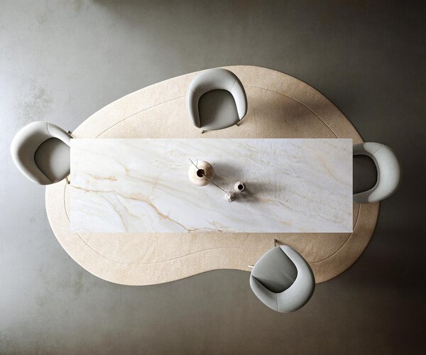 DELIFE Jídelní stůl Edge 300×100 cm keramika Onyx Pearl Estelar kulatý kov titanová barva