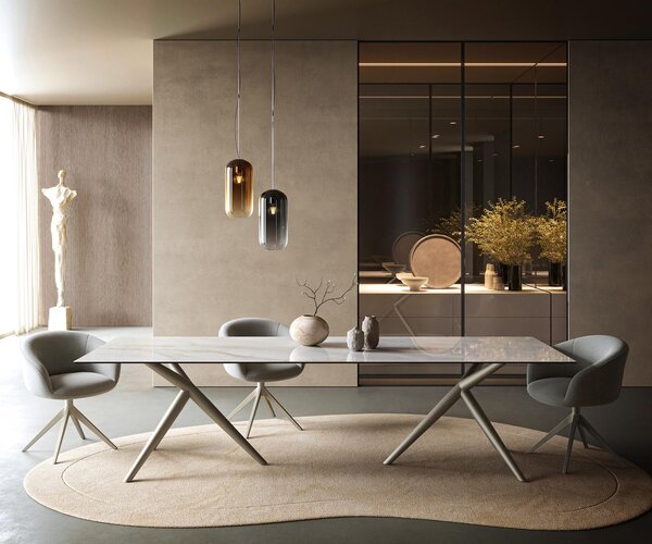 DELIFE Jídelní stůl Edge 300×100 cm keramika Onyx Pearl Estelar kulatý kov titanová barva