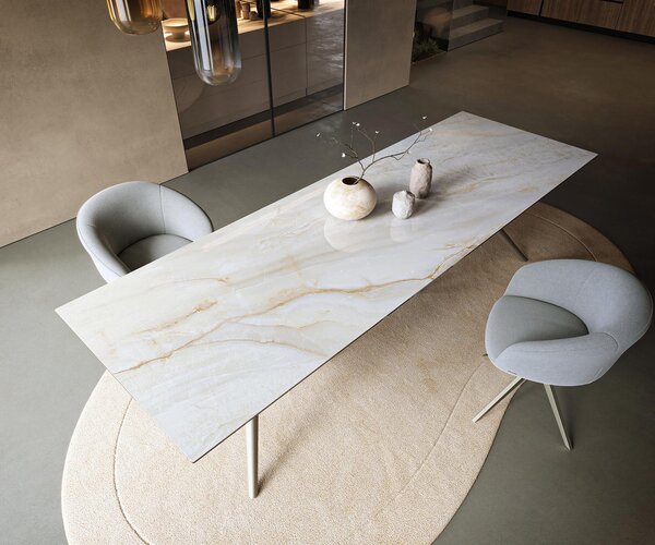 DELIFE Jídelní stůl Edge 300×100 cm keramika Onyx Pearl Estelar kulatý kov titanová barva
