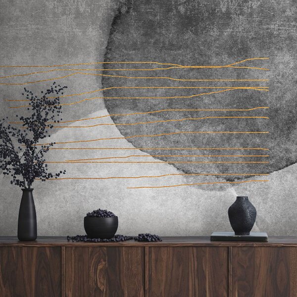 Fototapeta Šedobílá malba s oranžovými liniemi, Designové fototapety na zeď, Populární fototapety, u78579 - Tapeko.co.cz