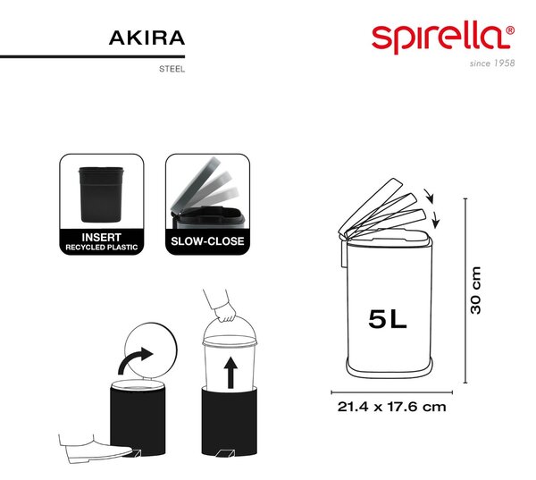 Spirella pedálový odpadkový koš AKIRA, matná burgundy, 5 L