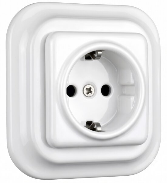 Elhard - Keramická retro zásuvka domovní s rámečkem SCHUKO 230V bílá