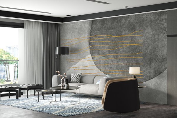 Fototapeta Šedobílá malba s oranžovými liniemi, Designové fototapety na zeď, Populární fototapety, u78579 - Tapeko.co.cz