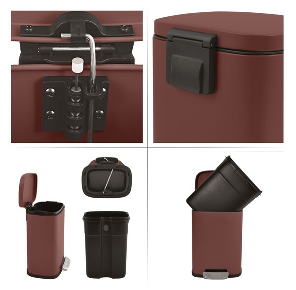 Spirella pedálový odpadkový koš AKIRA, matná burgundy, 5 L