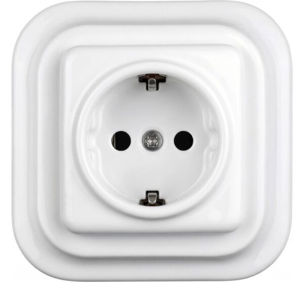 Elhard - Keramická retro zásuvka domovní s rámečkem SCHUKO 230V bílá