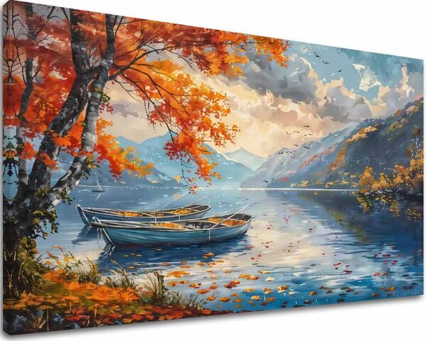Obraz krajiny na plátně Podzimní listí u jezera | dotaženo rukou umělce - 40x60 cm