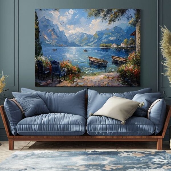 Obraz krajiny na plátně Přístav v horách | dotaženo rukou umělce - 40x60 cm