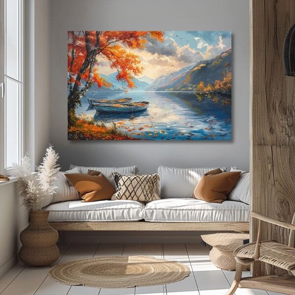 Obraz krajiny na plátně Podzimní listí u jezera | dotaženo rukou umělce - 40x60 cm