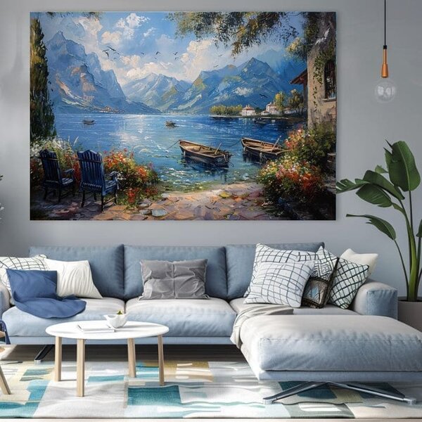 Obraz krajiny na plátně Přístav v horách | dotaženo rukou umělce - 40x60 cm