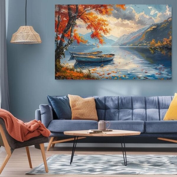 Obraz krajiny na plátně Podzimní listí u jezera | dotaženo rukou umělce - 40x60 cm