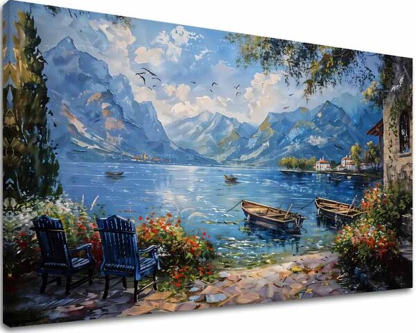 Obraz krajiny na plátně Přístav v horách | dotaženo rukou umělce - 40x60 cm