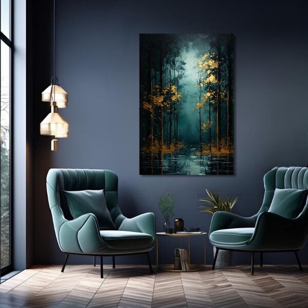 Moderní nástěnná dekorace Golden leaf fantasy - PREMIUM ART - 40x60 cm