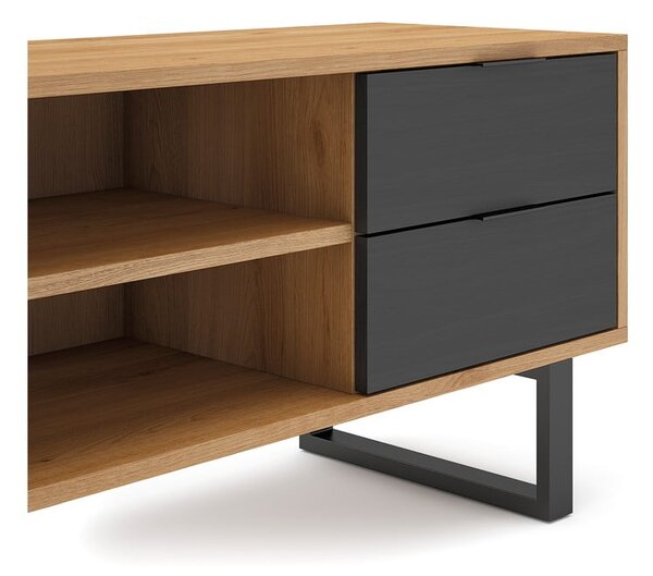 Antracitový/přírodní TV stolek v dekoru dubu 180x51,5 cm Madona – Marckeric