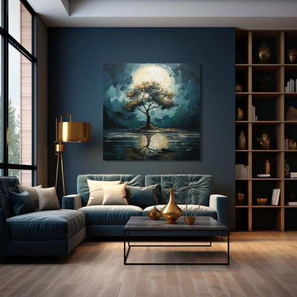 Moderní nástěnná dekorace Strom měsíční noci - PREMIUM ART - 60x60 cm