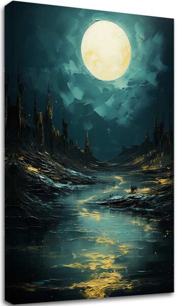 Moderní nástěnná dekorace Měsíc nad tajemnými skalami - PREMIUM ART - 40x60 cm