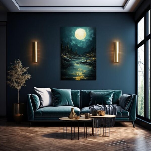 Moderní nástěnná dekorace Měsíc nad tajemnými skalami - PREMIUM ART - 40x60 cm