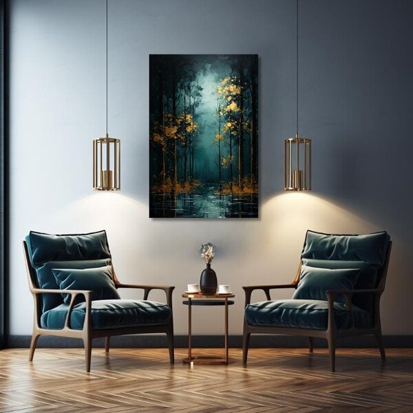 Moderní nástěnná dekorace Golden leaf fantasy - PREMIUM ART - 40x60 cm