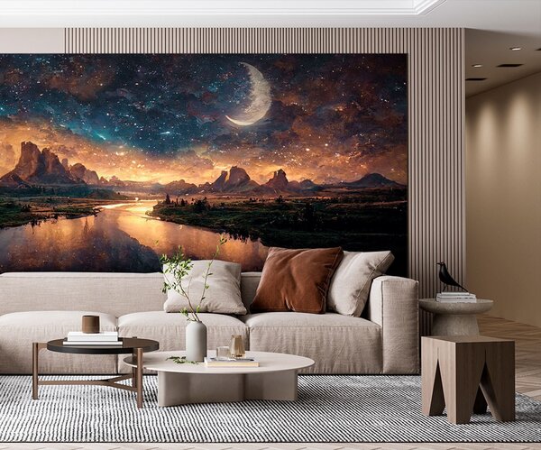 Fototapeta Řeka s měsícem na obloze, 3D fototapety, Populární fototapety, u79812 - Tapeko.co.cz