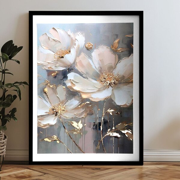 Nástěnný plakát s EXTRA efektem - Zlaté okvětní lístky - 40x60 cm