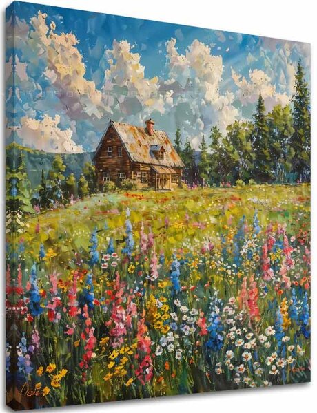 Obraz krajiny na plátně Léto u babičky - 60x60 cm