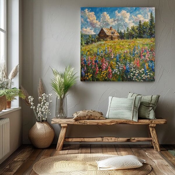 Obraz krajiny na plátně Léto u babičky - 60x60 cm
