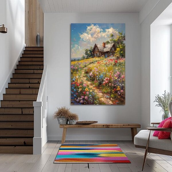 Obraz na plátně Chata v poli květin | dotaženo rukou umělce - 40x60 cm