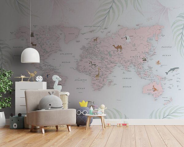Fototapeta Mapa světa se zvířaty, Dětské fototapety, Populární fototapety, u79832 - Tapeko.co.cz