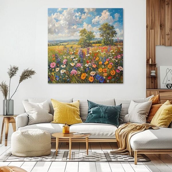 Obraz pole květin na plátně Letní louka | dotaženo rukou umělce - 60x60 cm