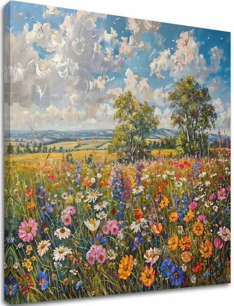 Obraz pole květin na plátně Letní louka | dotaženo rukou umělce - 60x60 cm