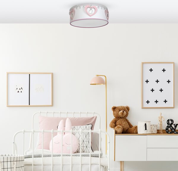 Dětské stropní svítidlo Heart, 1x bílé/růžové textilní stínítko