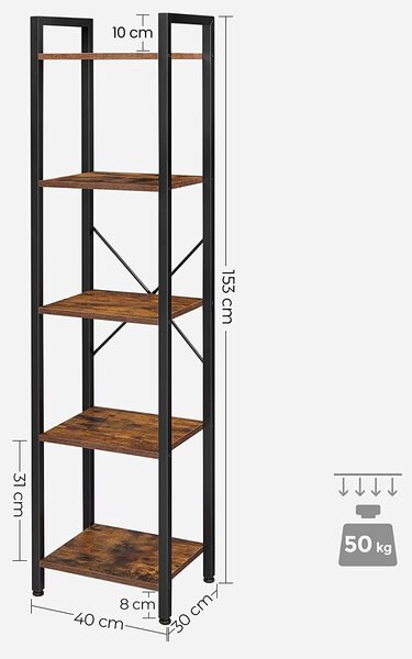 Vasagle 5patrová knihovna v průmyslovém designu