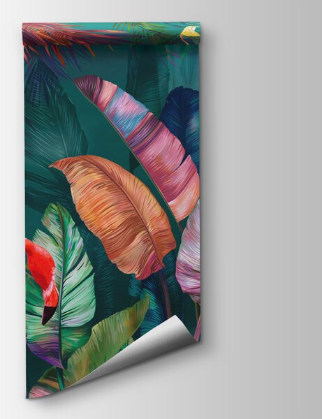Fototapeta Plameňáci a barevné listy, 3D fototapety, Populární fototapety, u80403 - Tapeko.co.cz