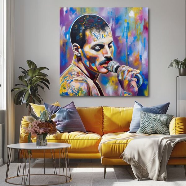 Obraz FREDDIE MERCURY - Legenda pod záři reflektorů | dotaženo rukou umělce - 60x60 cm