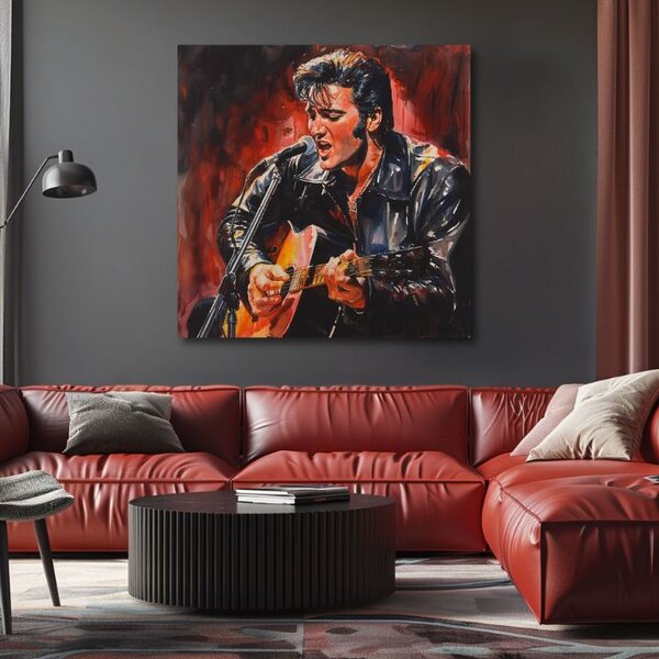 Obraz ELVIS PRESLEY - Ikona na scéně | dotaženo rukou umělce - 60x60 cm