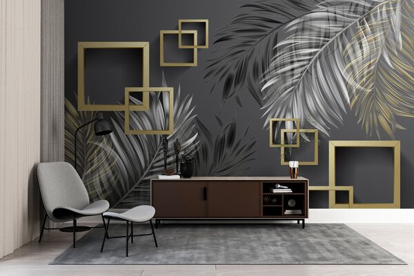 Fototapeta Tapety s peřím a čtvercovými rámečky, Designové fototapety na zeď, Populární fototapety, u80469 - Tapeko.co.cz