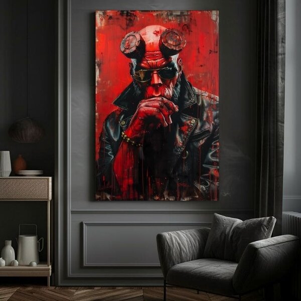 Obraz HELLBOY : Infernal Warrior | dotaženo rukou umělce - 60x90 cm