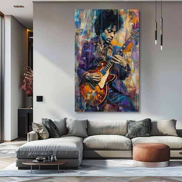 Obraz JIMI HENDRIX - Kytara v plamenech | dotaženo rukou umělce - 60x90 cm