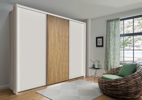 SKŘÍŇ S POSUVNÝMI DVEŘMI, bílá, dub bianco, 250/217/67 cm Novel - Šatní skříně