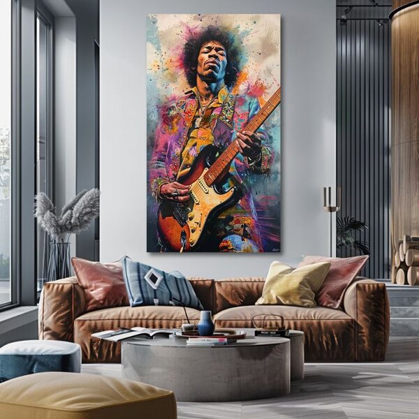 Obraz JIMI HENDRIX - Ohnivé tóny | dotaženo rukou umělce - 50x100 cm
