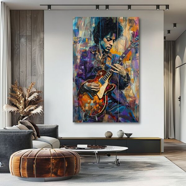 Obraz JIMI HENDRIX - Kytara v plamenech | dotaženo rukou umělce - 60x90 cm