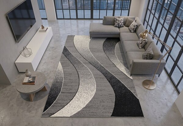 Moderní koberec Tap - vlnky 5 - světle šedý/bílý Rozměr koberce: 250x300 cm